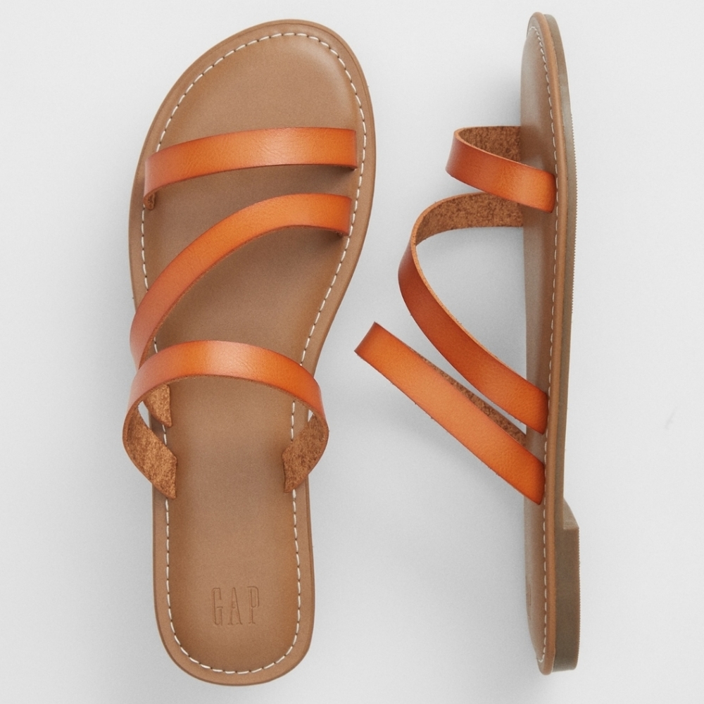 Gap Faux-Leather Sandals 3 Straps Cognac Brown Women's 9 NWT